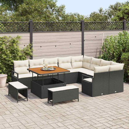 Set Divano da Giardino con cuscino 12 pcs Nero e Crema