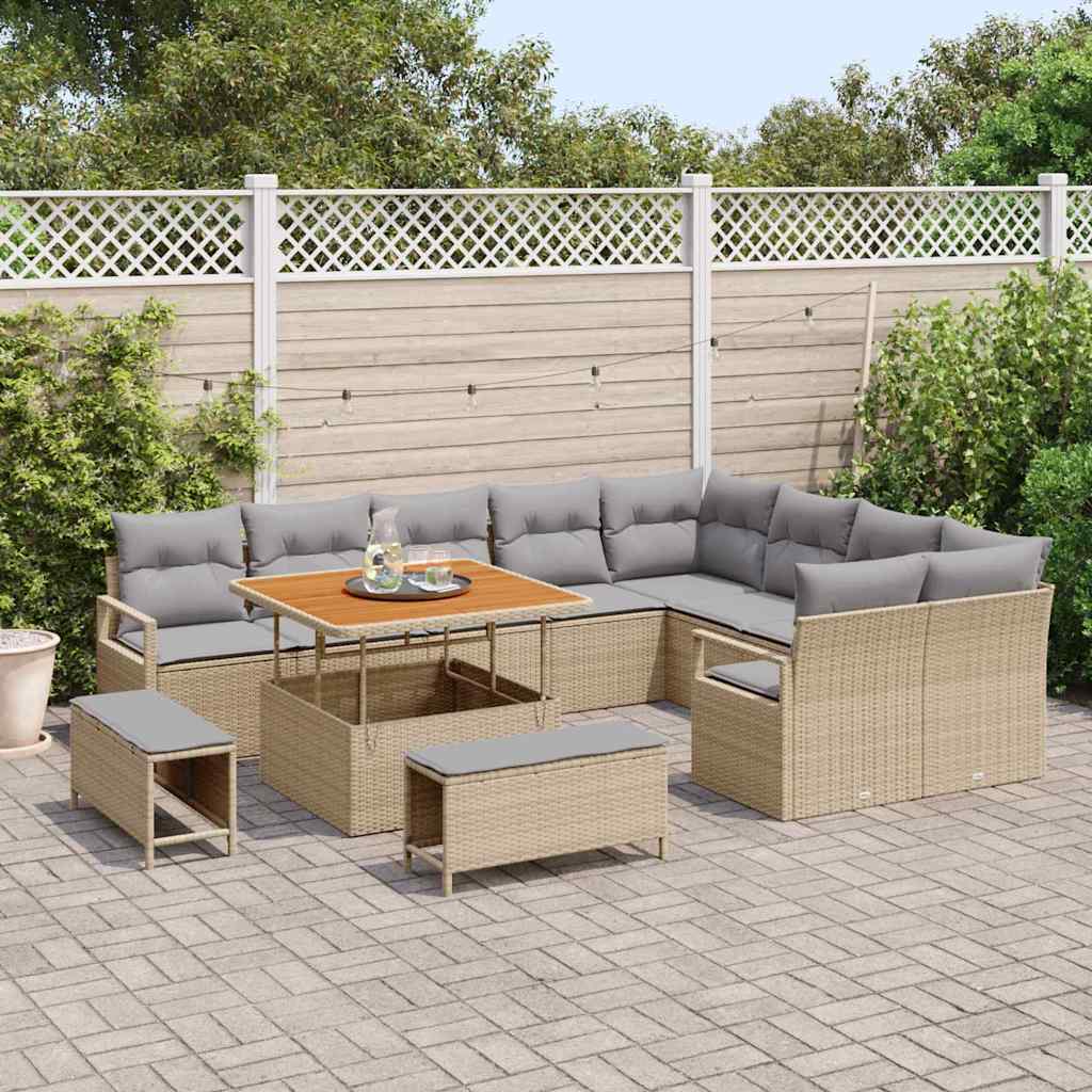 Set Divano da Giardino con cuscino 12 pcs Beige e Grigio Chiaro