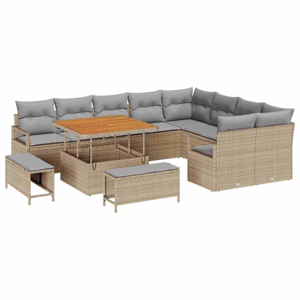 Set Divano da Giardino con cuscino 12 pcs Beige e Grigio Chiaro