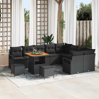 Set Divano da Giardino con cuscino con cuscino 12 pcs Nero