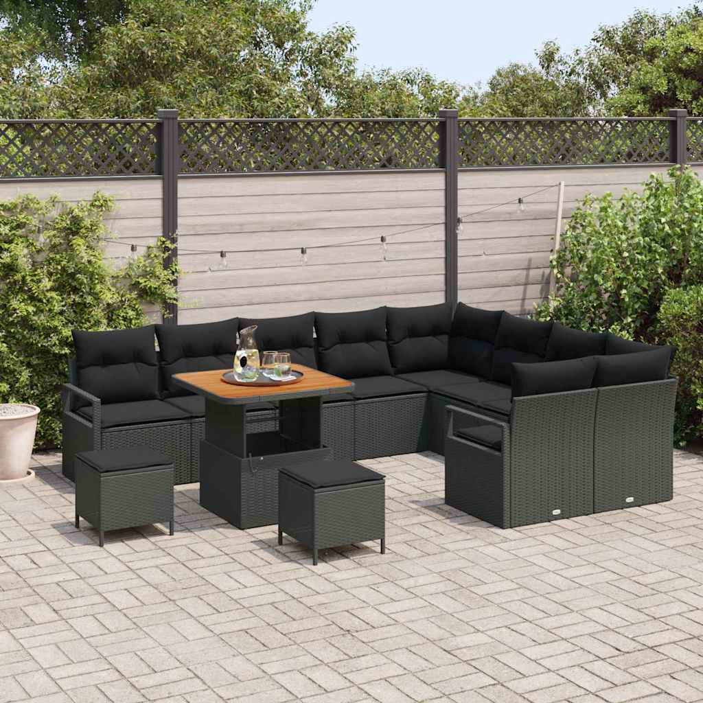 Set Divano da Giardino con cuscino con cuscino 12 pcs Nero
