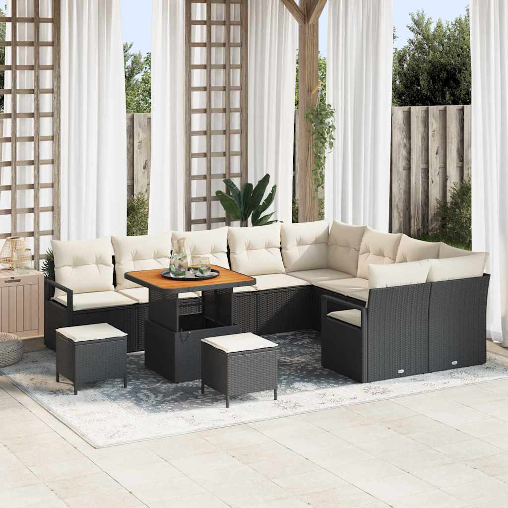 Set Divano da Giardino con cuscino 12 pcs Nero e Crema