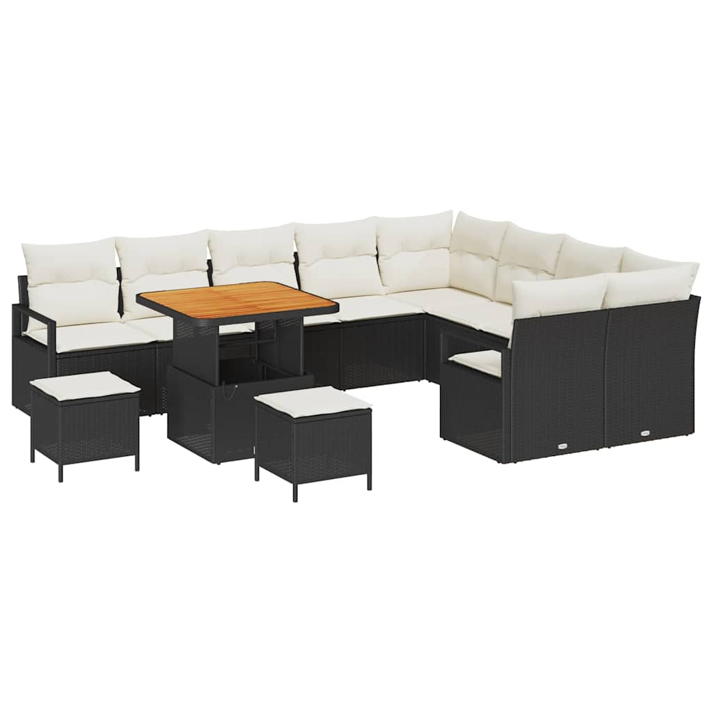 Set Divano da Giardino con cuscino 12 pcs Nero e Crema