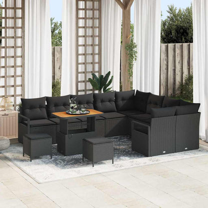 Set Divano da Giardino con cuscino con cuscino 12 pcs Nero