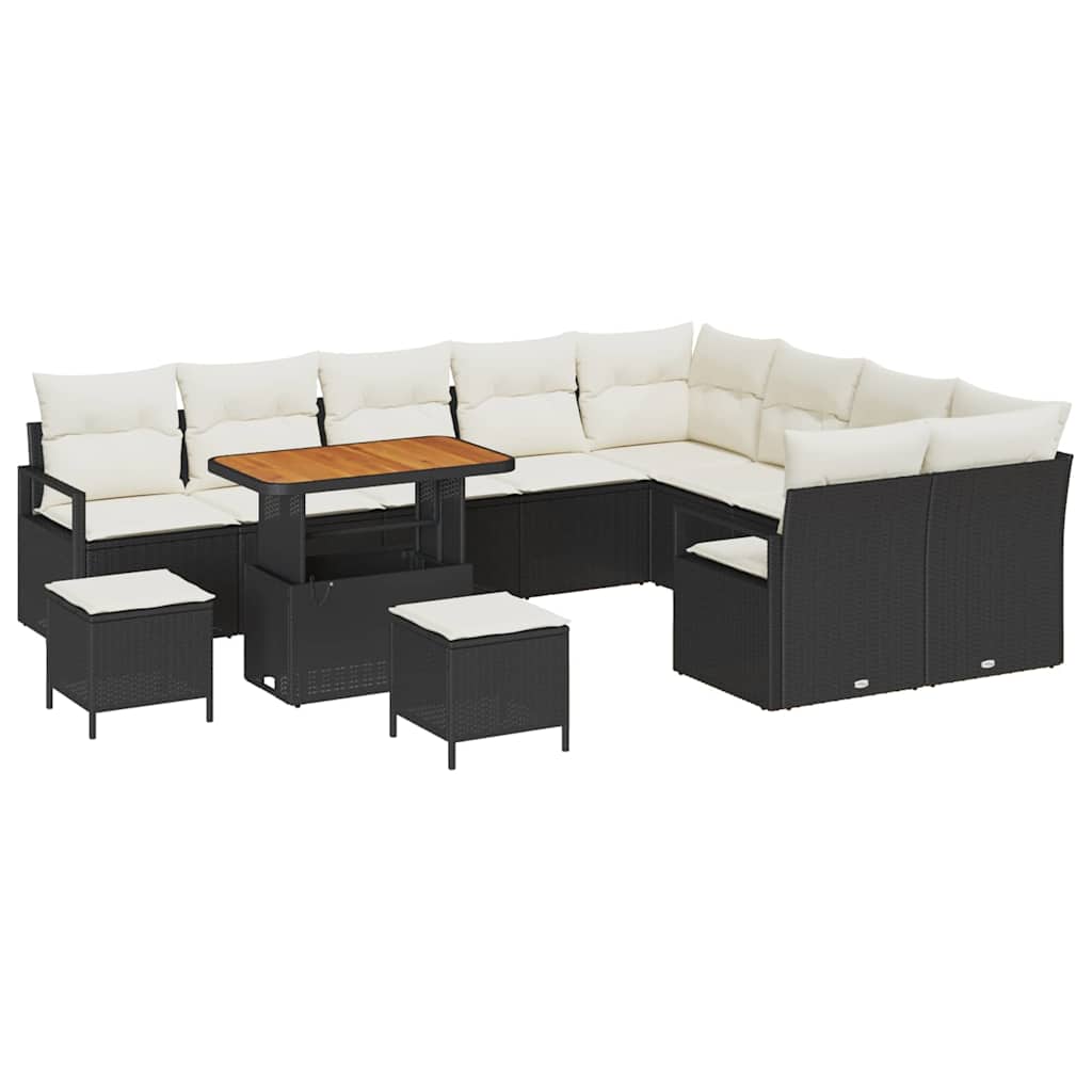 Set Divano da Giardino con cuscino 12 pcs Nero e Crema
