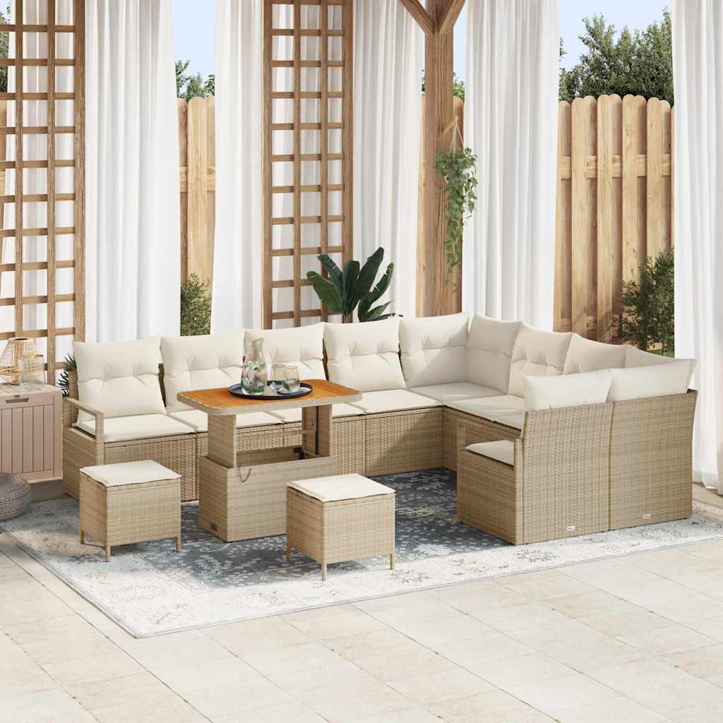 Set Divano da Giardino con cuscino 12 pcs Beige e Crema