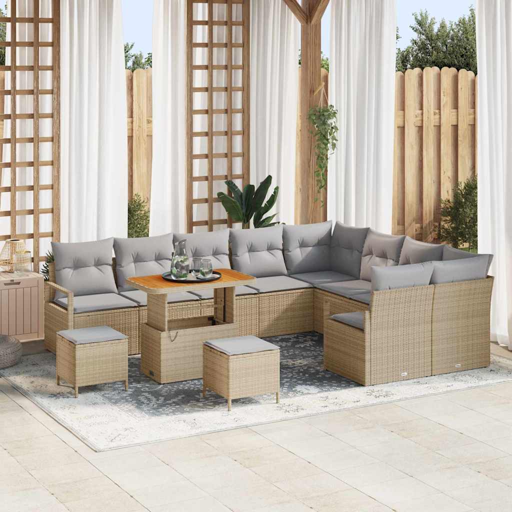 Set Divano da Giardino con cuscino 12 pcs Beige e Grigio Chiaro