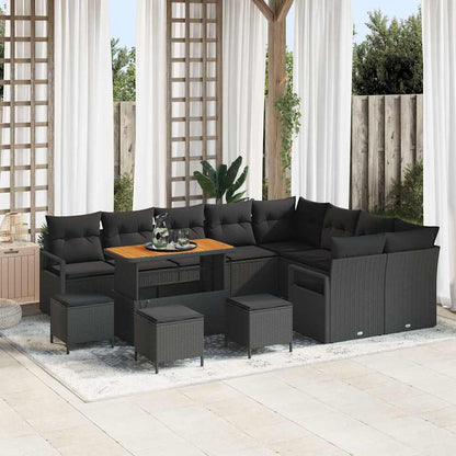 Set Divano da Giardino con cuscino con cuscino 13 pcs Nero