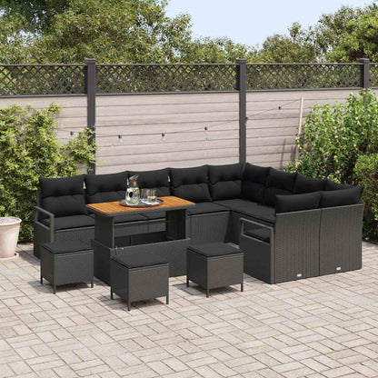 Set Divano da Giardino con cuscino con cuscino 13 pcs Nero