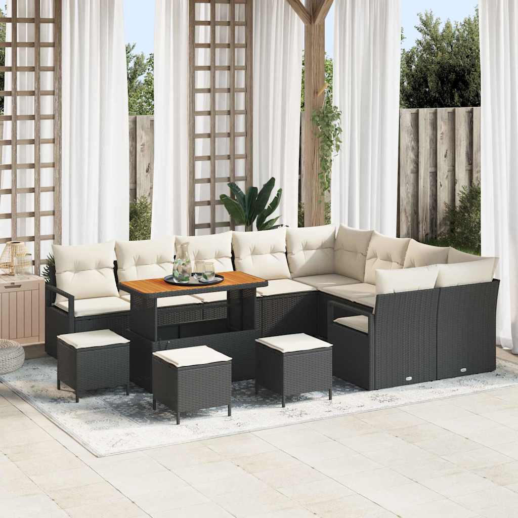 Set Divano da Giardino con cuscino 13 pcs Nero e Crema