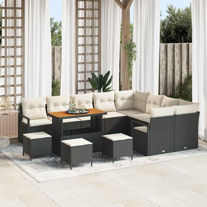 Set Divano da Giardino con cuscino 13 pcs Nero e Crema