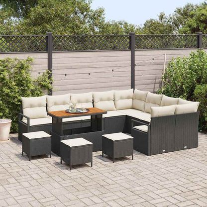 Set Divano da Giardino con cuscino 13 pcs Nero e Crema