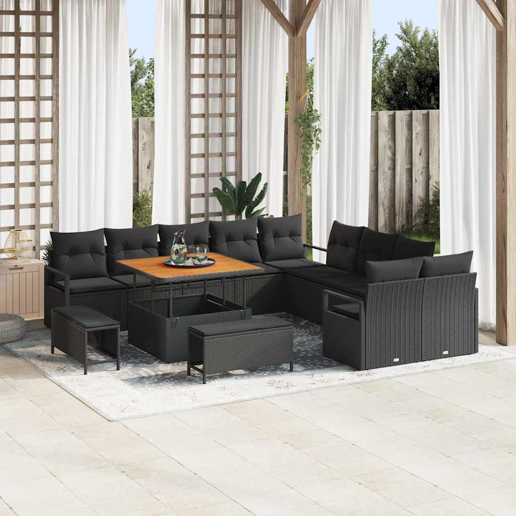 Set Divano da Giardino con cuscino con cuscino 13 pcs Nero