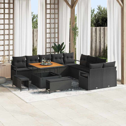 Set Divano da Giardino con cuscino con cuscino 13 pcs Nero