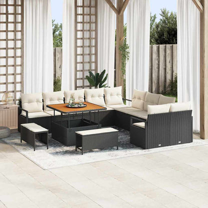 Set Divano da Giardino con cuscino 13 pcs Nero e Crema