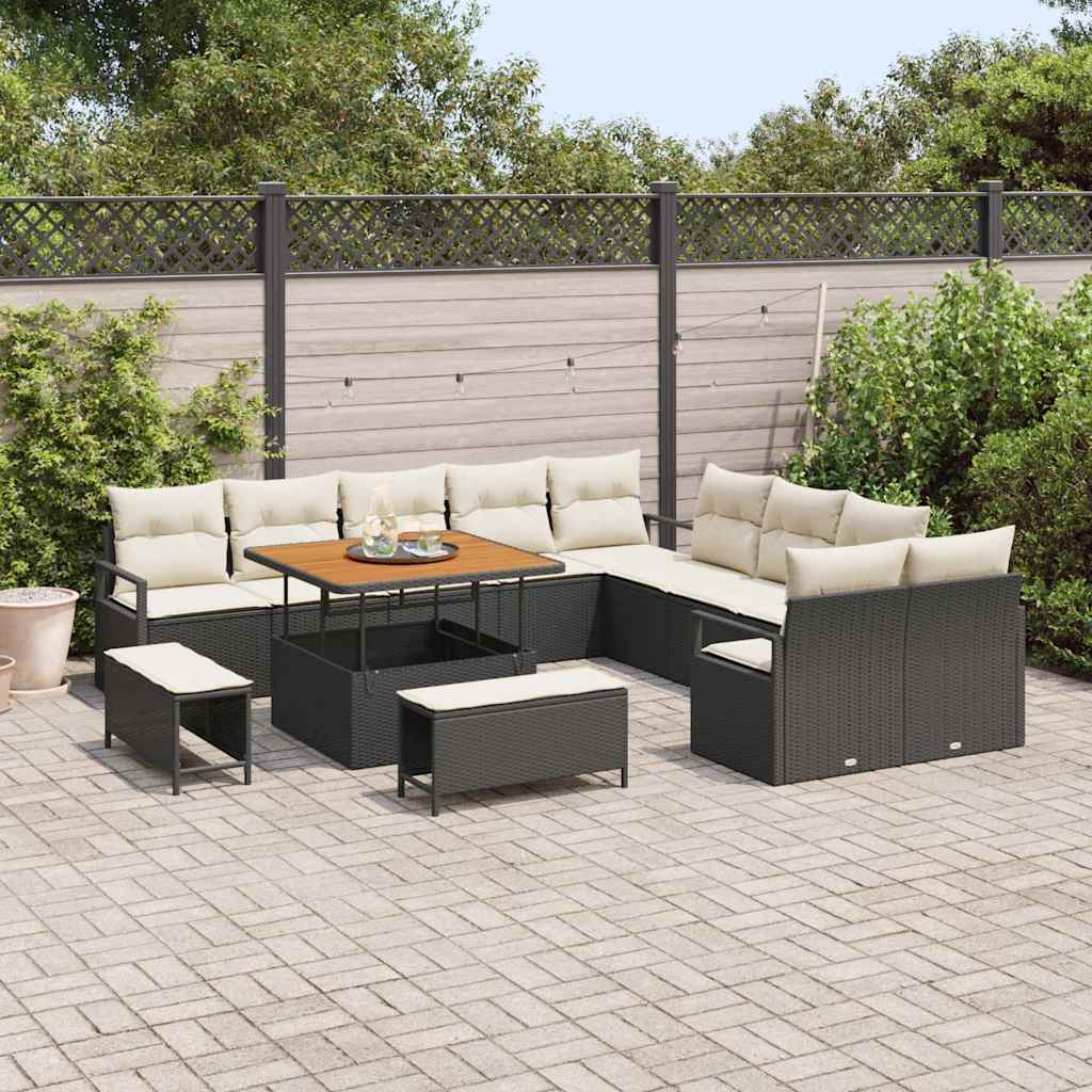 Set Divano da Giardino con cuscino 13 pcs Nero e Crema