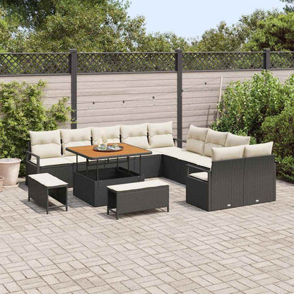 Set Divano da Giardino con cuscino 13 pcs Nero e Crema