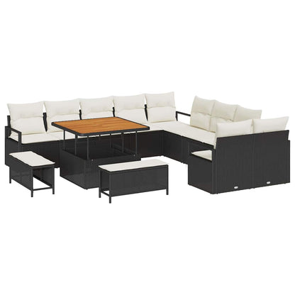 Set Divano da Giardino con cuscino 13 pcs Nero e Crema