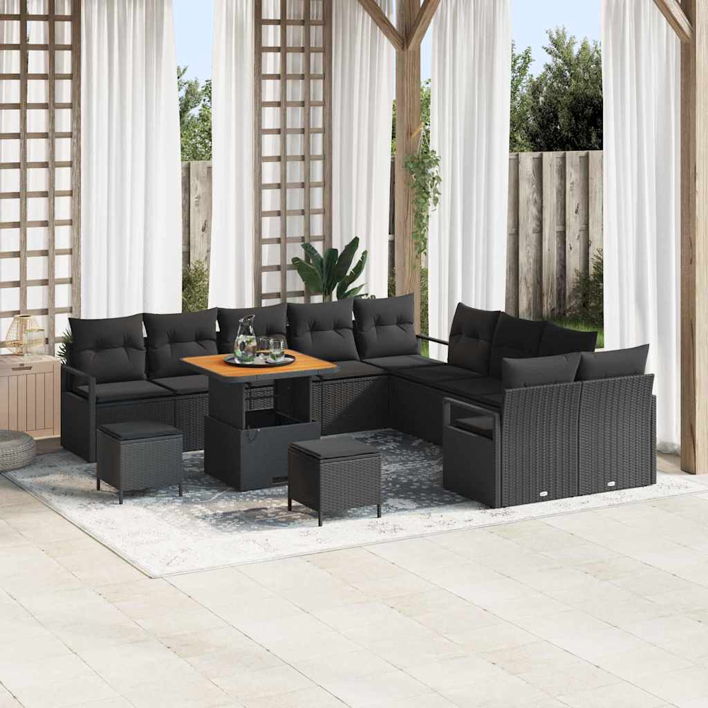 Set Divano da Giardino con cuscino con cuscino 13 pcs Nero