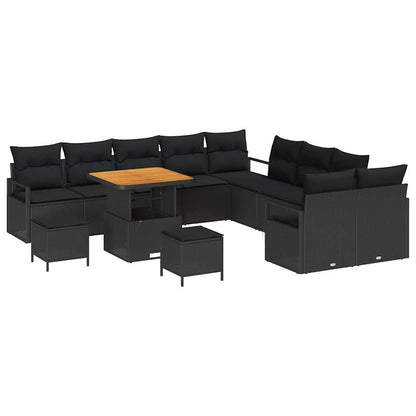 Set Divano da Giardino con cuscino con cuscino 13 pcs Nero