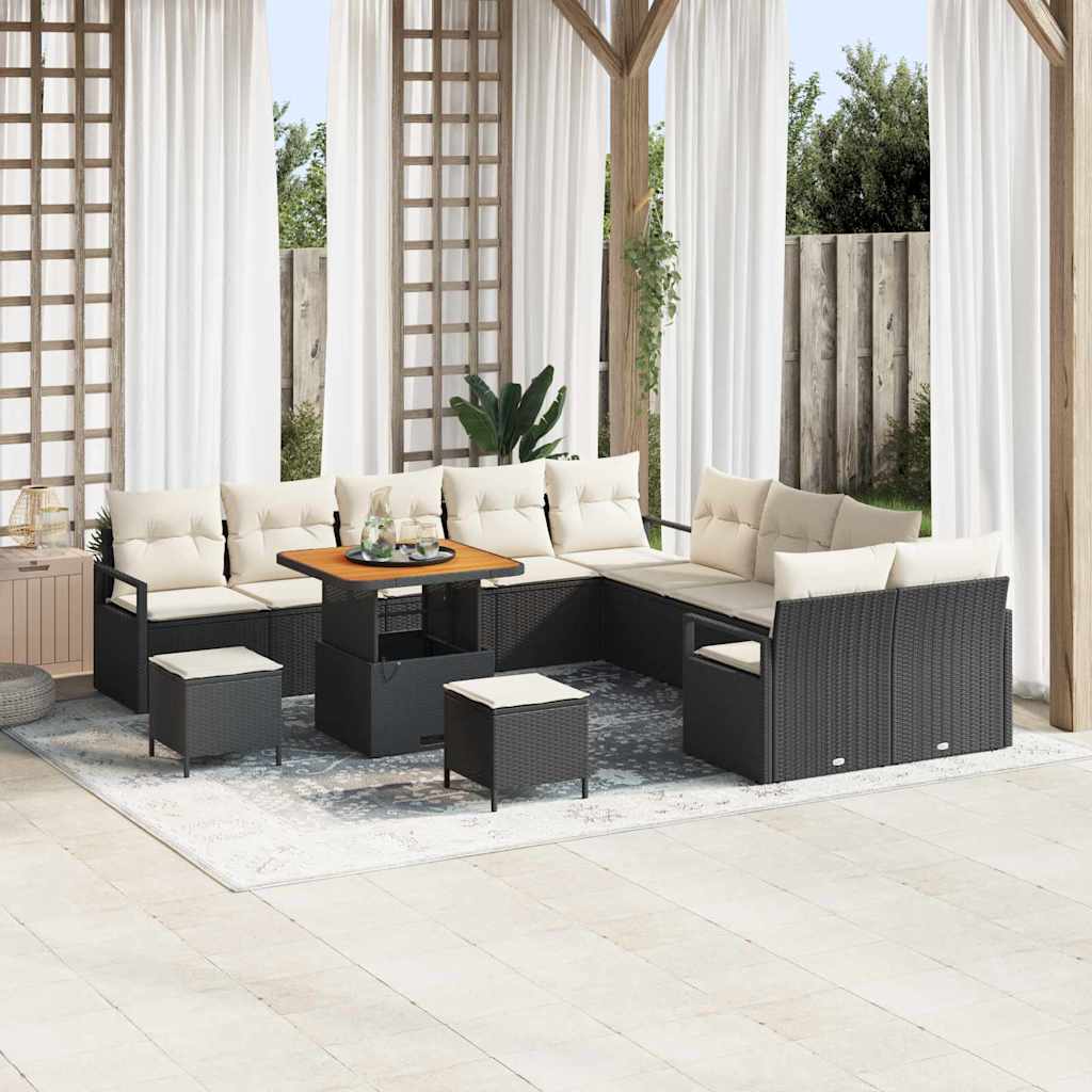 Set Divano da Giardino con cuscino 13 pcs Nero e Crema