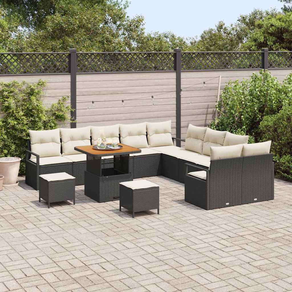 Set Divano da Giardino con cuscino 13 pcs Nero e Crema