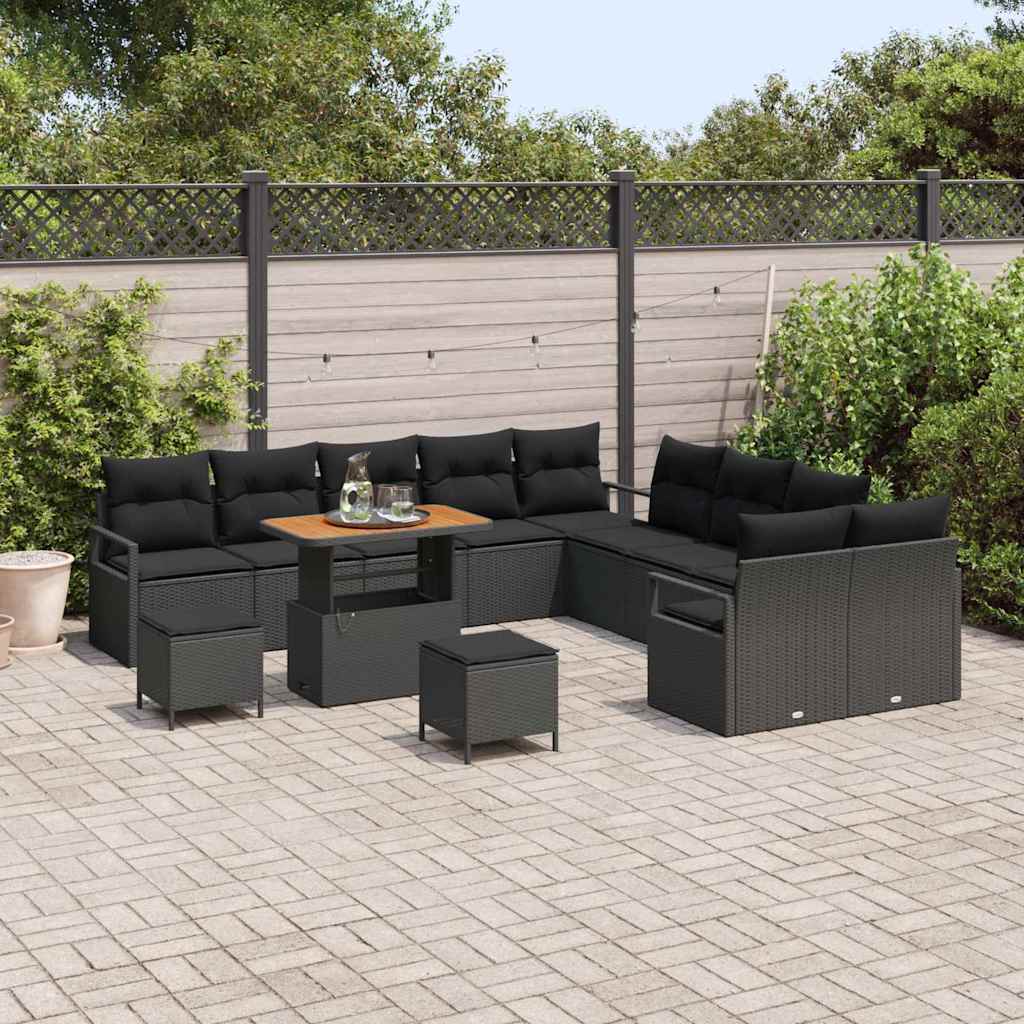 Set Divano da Giardino con cuscino con cuscino 13 pcs Nero