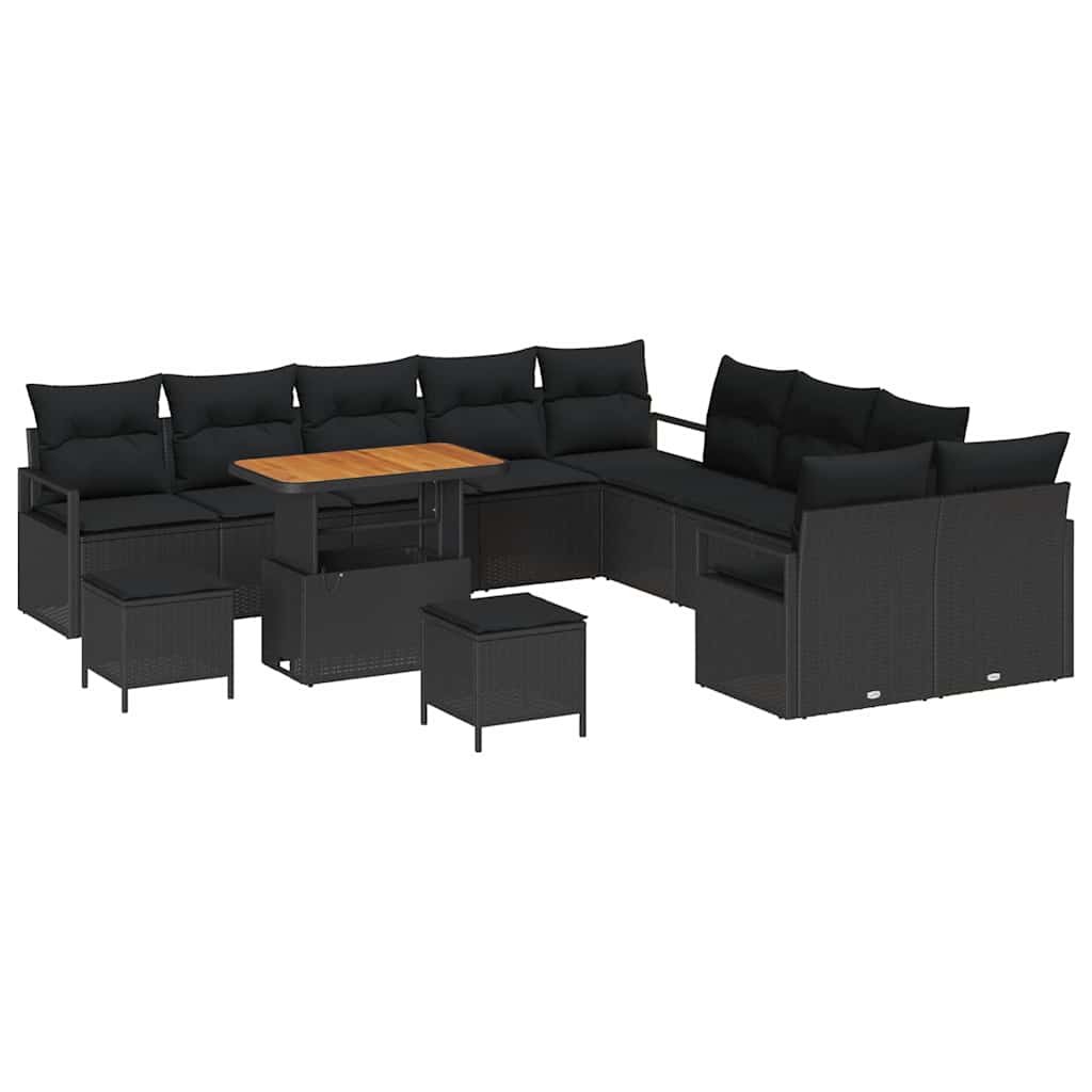 Set Divano da Giardino con cuscino con cuscino 13 pcs Nero