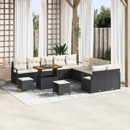 Set Divano da Giardino con cuscino 13 pcs Nero e Crema