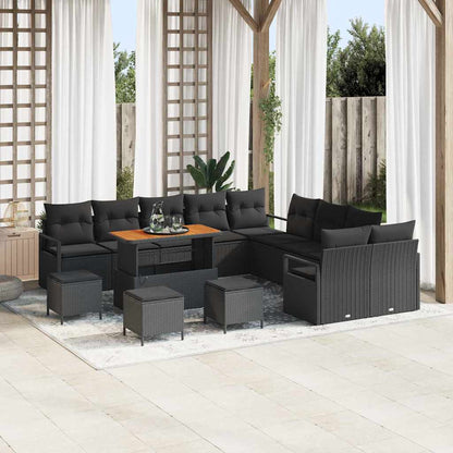 Set Divano da Giardino con cuscino con cuscino 14 pcs Nero