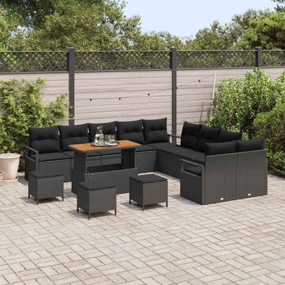 Set Divano da Giardino con cuscino con cuscino 14 pcs Nero