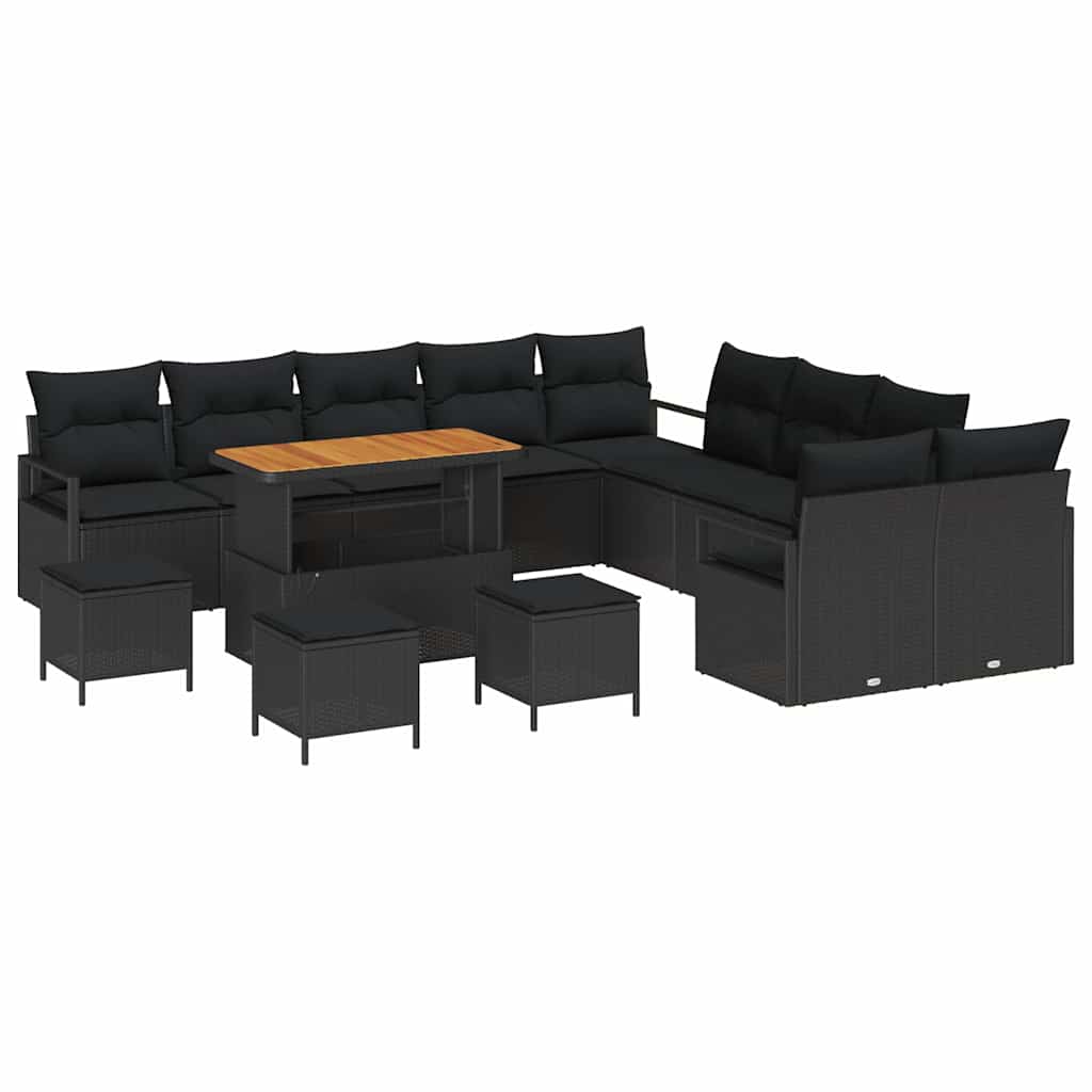 Set Divano da Giardino con cuscino con cuscino 14 pcs Nero