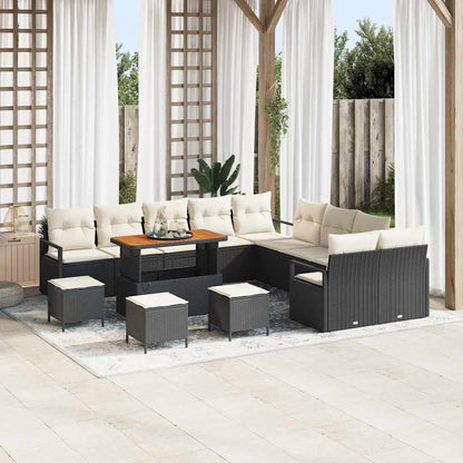 Set Divano da Giardino con cuscino 14 pcs Nero e Crema