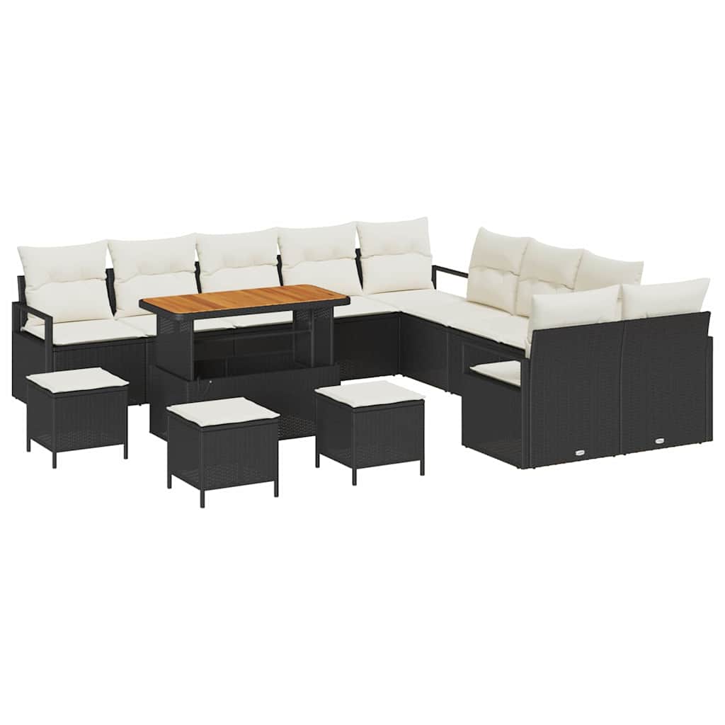 Set Divano da Giardino con cuscino 14 pcs Nero e Crema