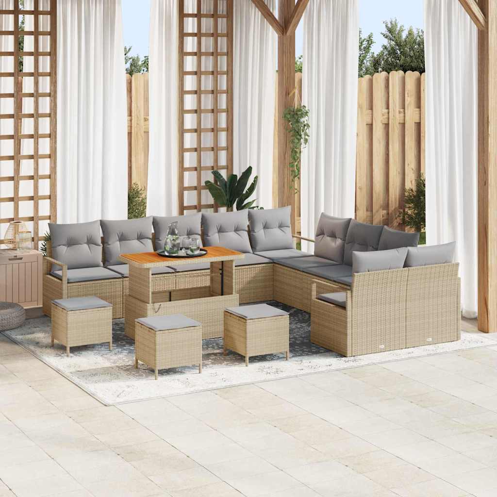 Set Divano da Giardino con cuscino 14 pcs Beige e Grigio Chiaro