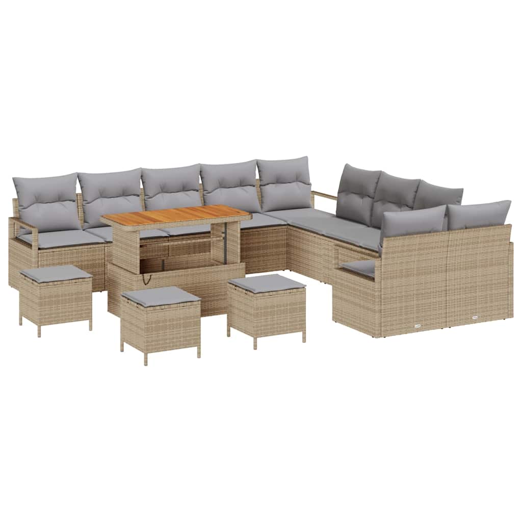Set Divano da Giardino con cuscino 14 pcs Beige e Grigio Chiaro