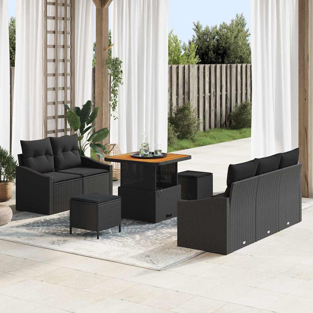 Set Divano da Giardino con cuscino con archiviazione 8 pcs Nero
