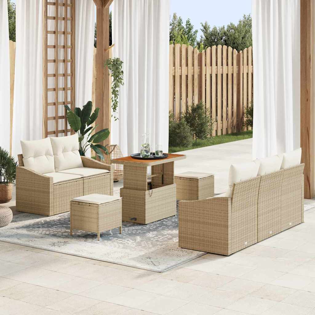 Set Divano da Giardino con cuscino 8 pcs Beige e Crema