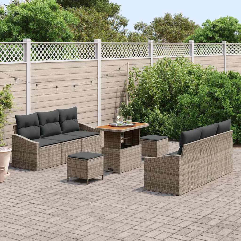 Set Divano da Giardino con cuscino con cuscino 9 pcs Grigio