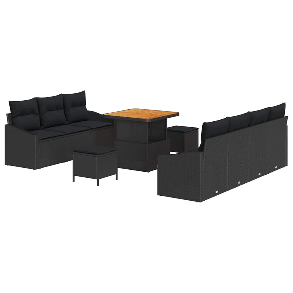 Set Divano da Giardino con cuscino con cuscino 10 pcs Nero
