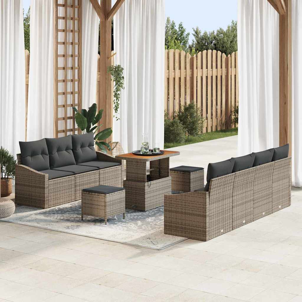 Set Divano da Giardino con cuscino con cuscino 10 pcs Grigio