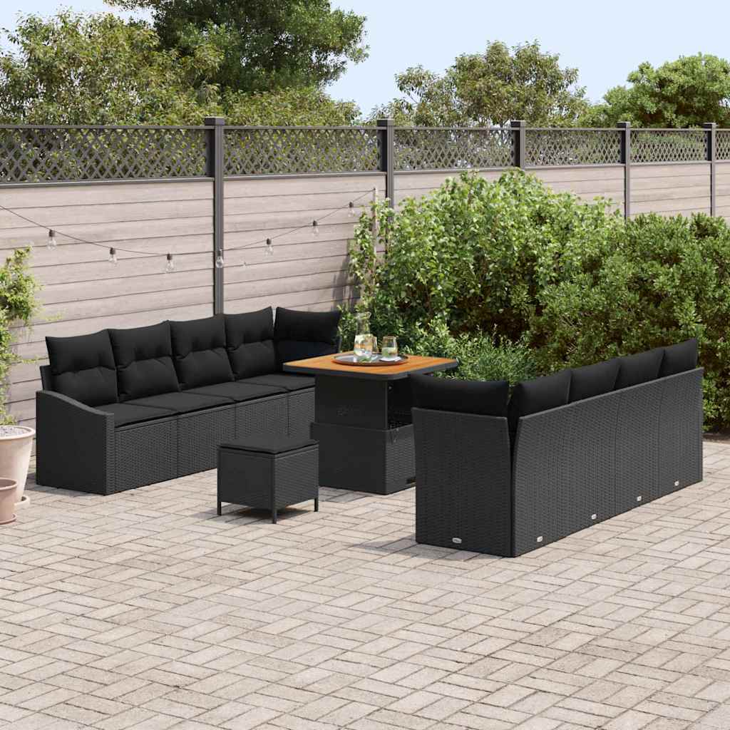 Set Divano da Giardino con cuscino con cuscino 11 pcs Nero