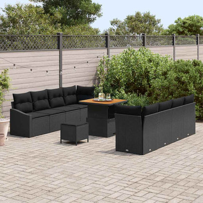 Set Divano da Giardino con cuscino con cuscino 11 pcs Nero
