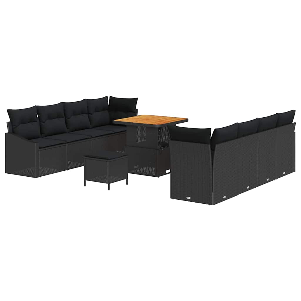 Set Divano da Giardino con cuscino con cuscino 11 pcs Nero