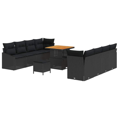 Set Divano da Giardino con cuscino con cuscino 11 pcs Nero