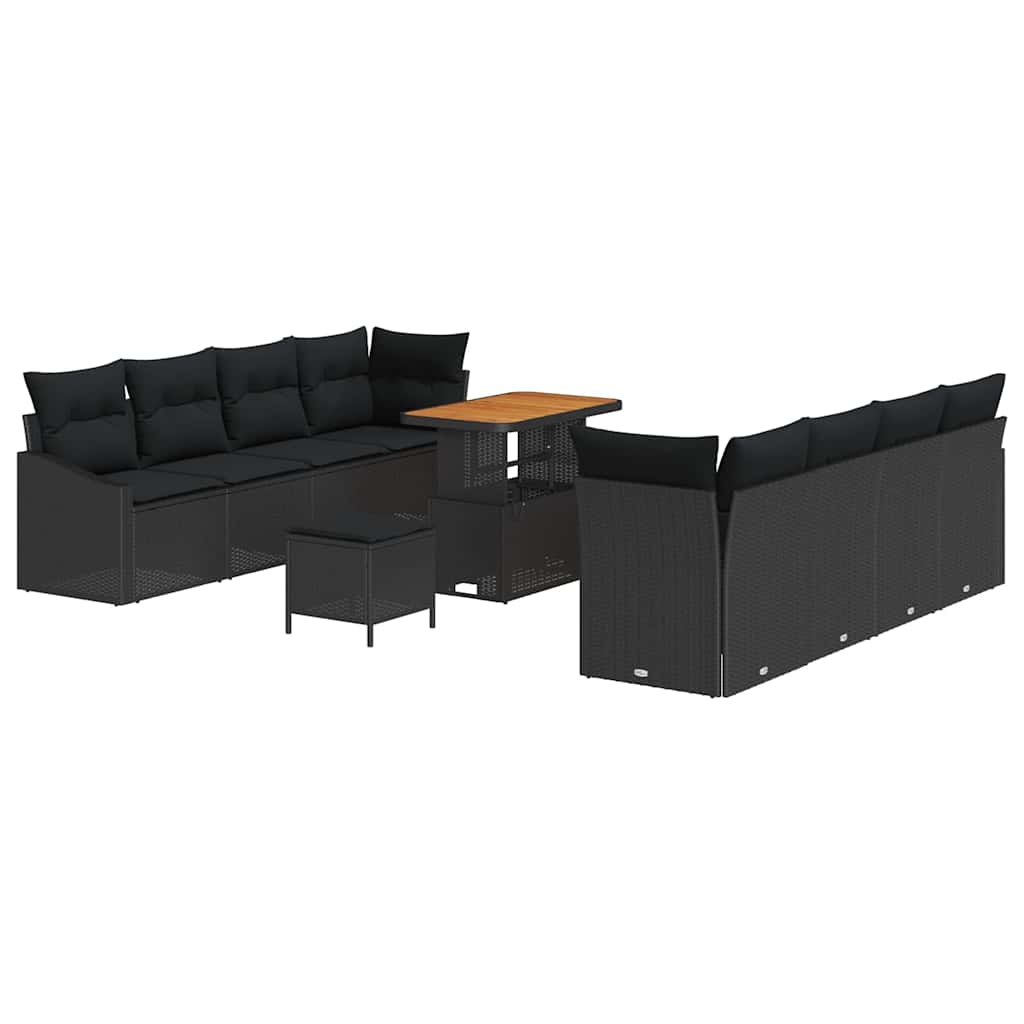 Set Divano da Giardino con cuscino con cuscino 11 pcs Nero