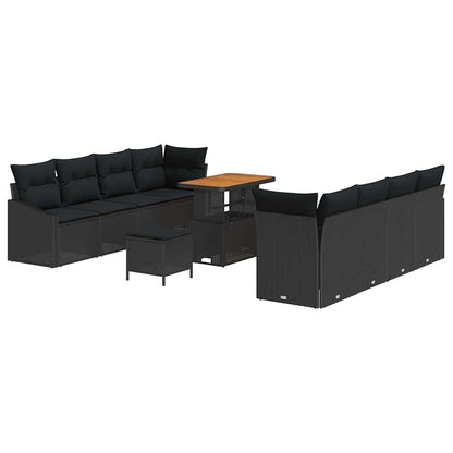 Set Divano da Giardino con cuscino con cuscino 11 pcs Nero