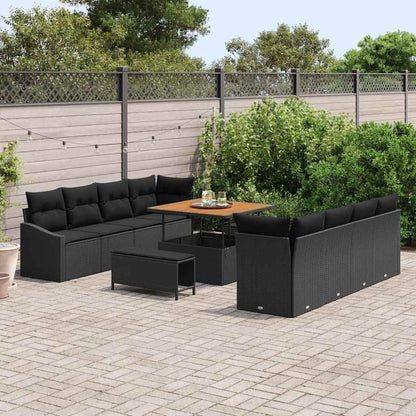 Set Divano da Giardino con cuscino con cuscino 11 pcs Nero