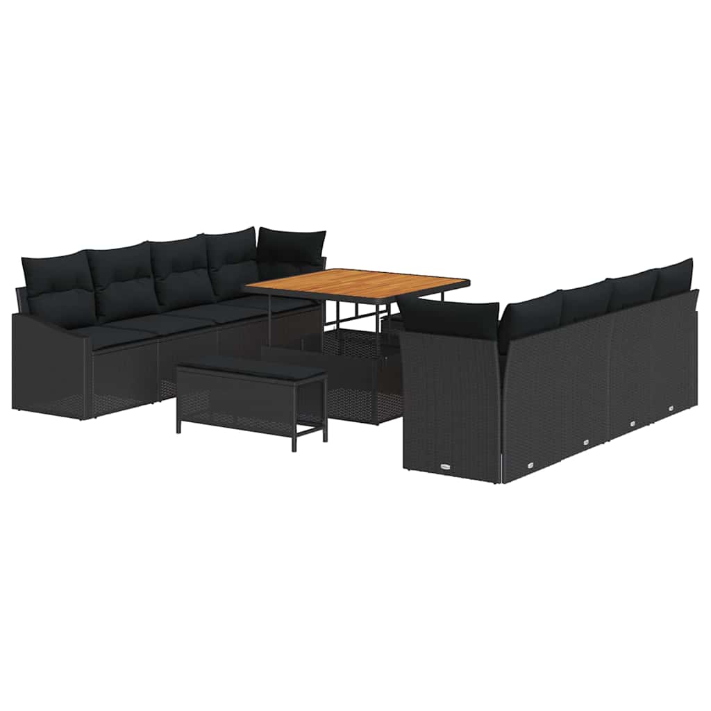 Set Divano da Giardino con cuscino con cuscino 11 pcs Nero