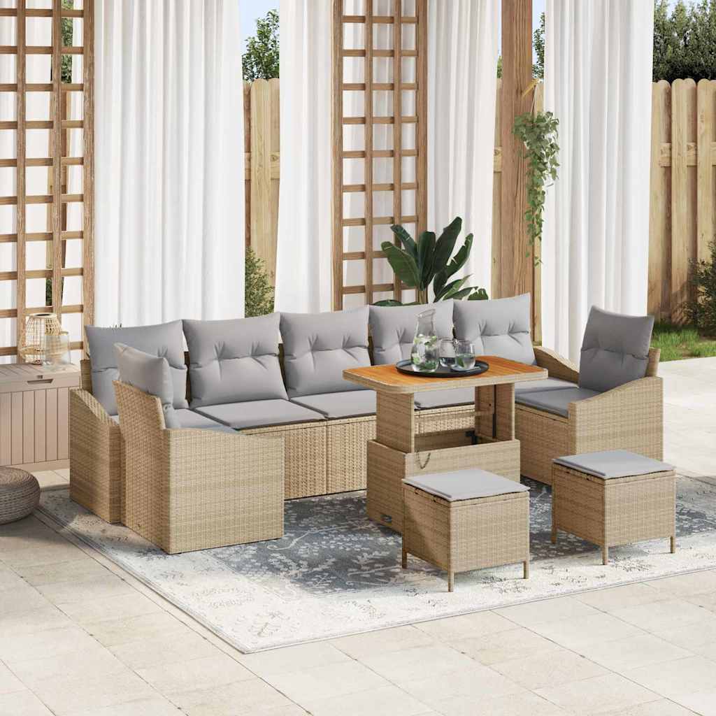 Set Divano da Giardino con cuscino 10 pcs Beige Poly Rattan
